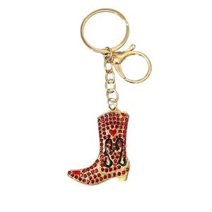 NWT Sparkling Red Rhinestone Goldtone Cowboy Boot Keychain & Bag Charm